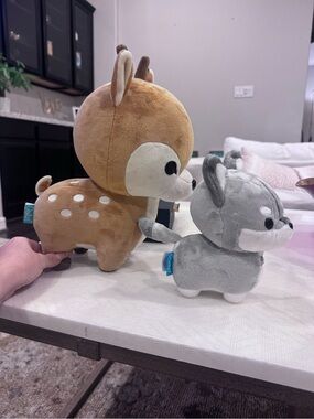 Bellzi Brown Deer 12” and Gray Fox Mini Plush Duo - Soft Stuffed Animal Set
